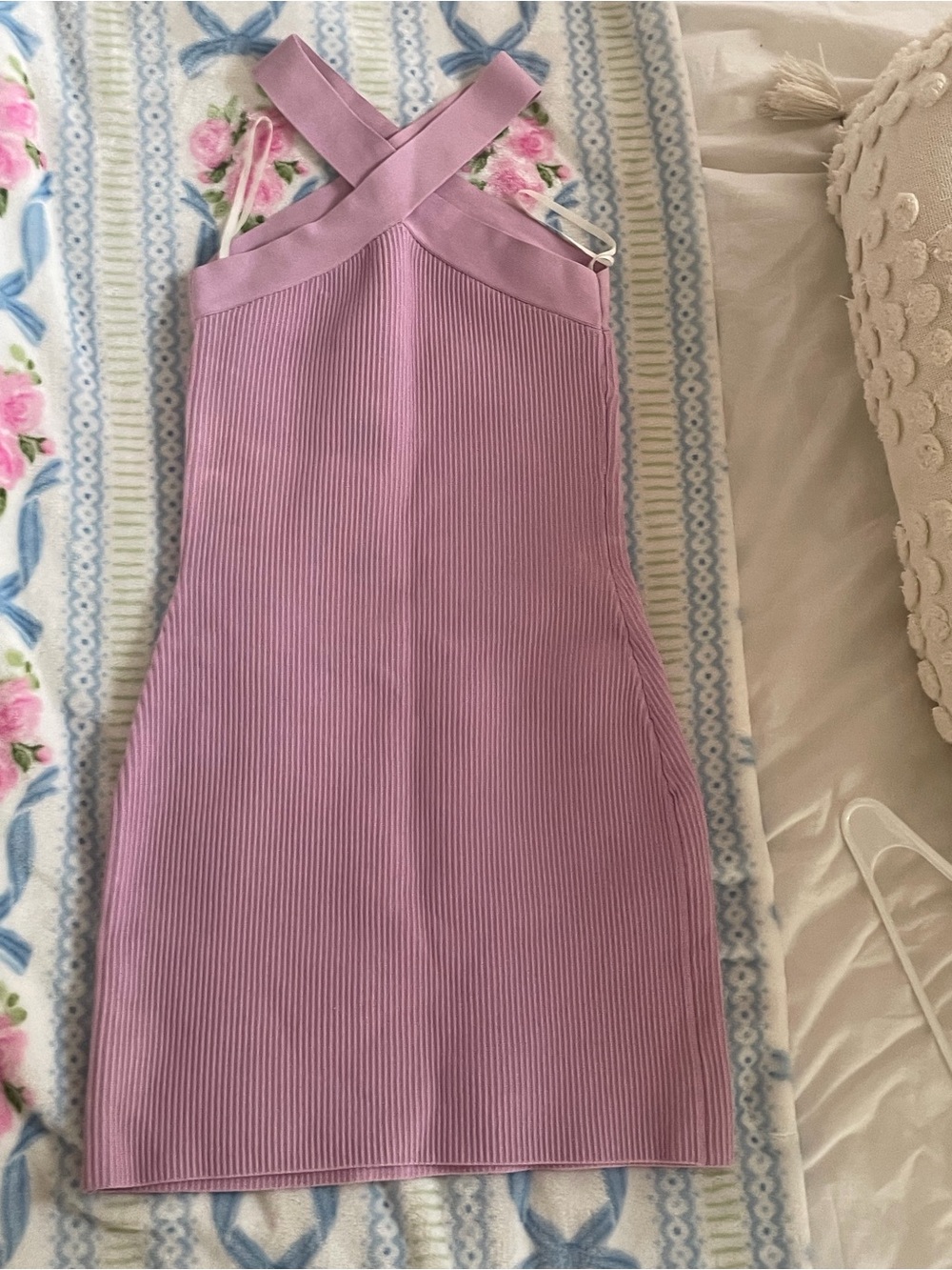 Babaton Lilac Ribbed Cross-Back Mini Dress